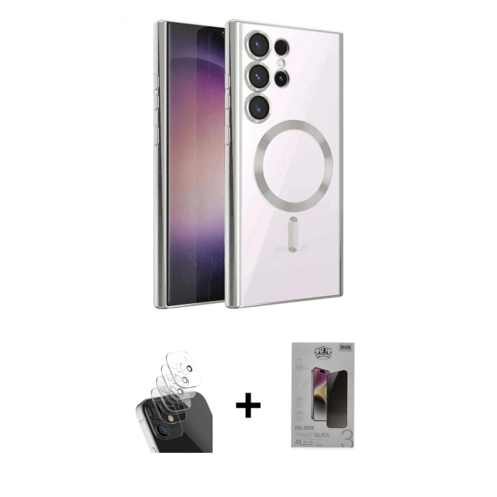 MARSİLYAN™- Galaxy S24 Ultra Kılıf Nova Işık Özel Seri - Siyah Bilvis Hayalet Cam Ekran Koruyucu + Kamera Lens Koruma Cam - SF