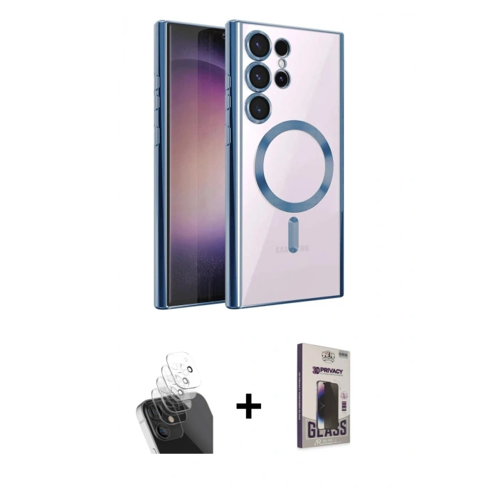 MARSİLYAN™- Galaxy S24 Ultra Kılıf Nova Işık Özel Seri - Siyah Bilvis Hayalet Cam Ekran Koruyucu + Kamera Lens Koruma Cam - SF