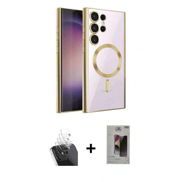 MARSİLYAN™- Galaxy S24 Ultra Kılıf Nova Işık Özel Seri - Siyah Bilvis Hayalet Cam Ekran Koruyucu + Kamera Lens Koruma Cam - SF