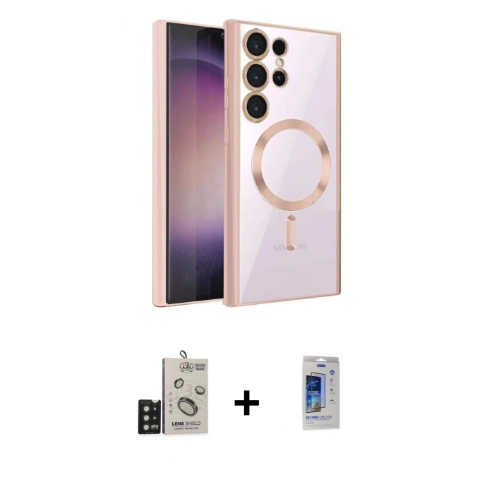 MARSİLYAN™- Galaxy S24 Ultra Kılıf Nova Işık Özel Seri - Siyah Durable Full Glue Curved Cam + Bilvis Titan Kamera Lens - SH