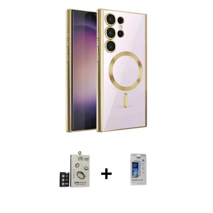 MARSİLYAN™- Galaxy S24 Ultra Kılıf Nova Işık Özel Seri - Siyah Durable Full Glue Curved Cam + Bilvis Titan Kamera Lens - GD