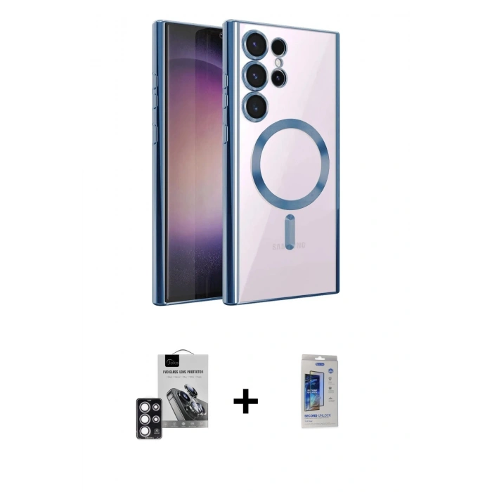 MARSİLYAN™- Galaxy S24 Ultra Kılıf Nova Işık Özel Seri - Siyah Durable Full Glue Curved Cam + Pembe PVD Metal Kamera Lens