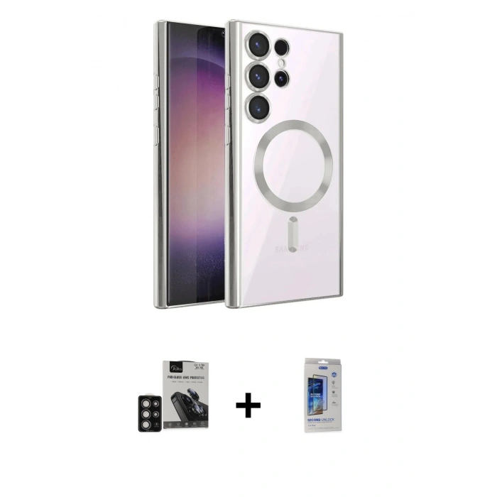 MARSİLYAN™- Galaxy S24 Ultra Kılıf Nova Işık Özel Seri - Siyah Durable Full Glue Curved Cam + PVD Metal Kamera Lens - DNMR
