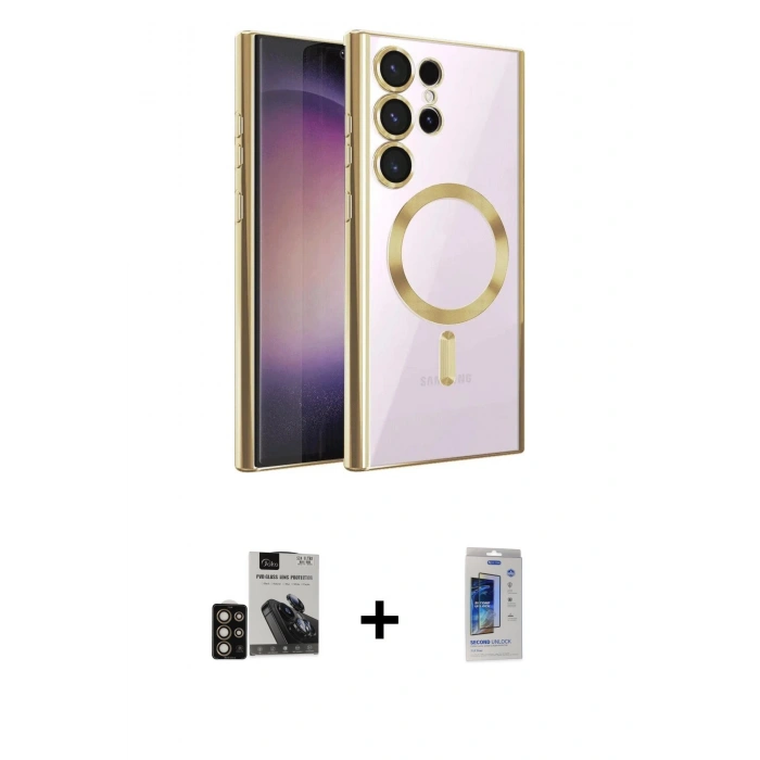 MARSİLYAN™- Galaxy S24 Ultra Kılıf Nova Işık Özel Seri - Siyah Durable Full Glue Curved Cam + PVD Metal Kamera Lens - GD