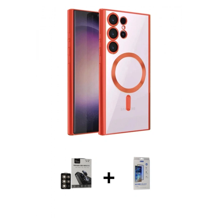 MARSİLYAN™- Galaxy S24 Ultra Kılıf Nova Işık Özel Seri - Siyah Durable Full Glue Curved Cam + PVD Metal Kamera Lens - GD