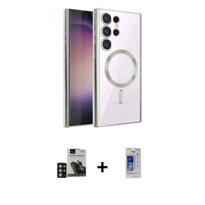 MARSİLYAN™- Galaxy S24 Ultra Kılıf Nova Işık Özel Seri - Siyah Durable Full Glue Curved Cam + PVD Metal Kamera Lens - GD