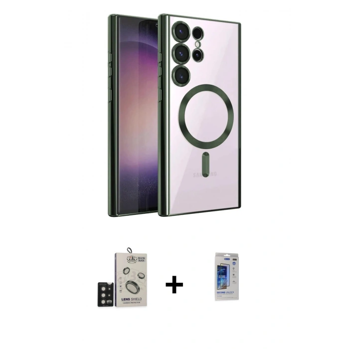 MARSİLYAN™- Galaxy S24 Ultra Kılıf Nova Işık Özel Seri - Siyah Durable Full Glue Curved Hayalet Cam + Bilvis Titan Kamera Lens - SH