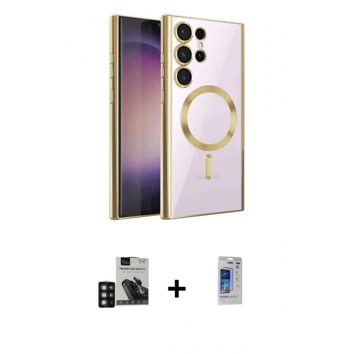 MARSİLYAN™- Galaxy S24 Ultra Kılıf Nova Işık Özel Seri - Siyah Durable Full Glue Curved Hayalet Cam + PVD Metal Kamera Lens - DNMR