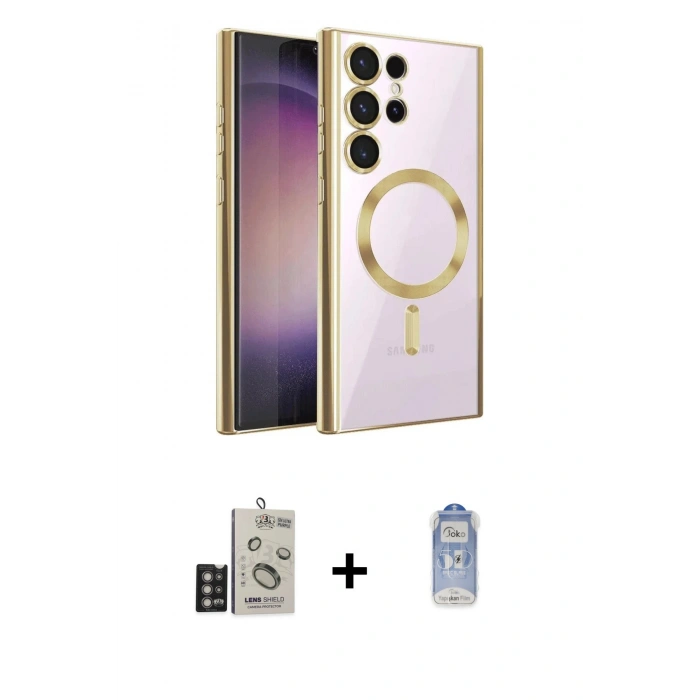 MARSİLYAN™- Galaxy S24 Ultra Kılıf Nova Işık Özel Seri - Siyah Joko Magic 5D Cam + Bilvis Titan Kamera Lens - DNMR