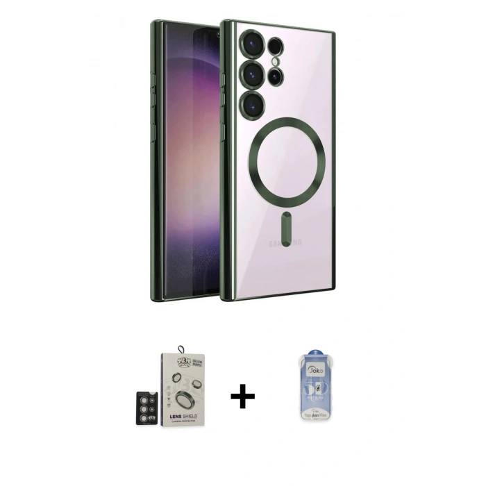 MARSİLYAN™- Galaxy S24 Ultra Kılıf Nova Işık Özel Seri - Siyah Joko Magic 5D Cam + Bilvis Titan Kamera Lens - DNMR