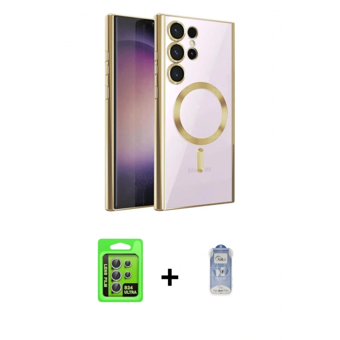 MARSİLYAN™- Galaxy S24 Ultra Kılıf Nova Işık Özel Seri - Siyah Joko Magic 5D Cam + Raze Metal Kamera Lens - GS