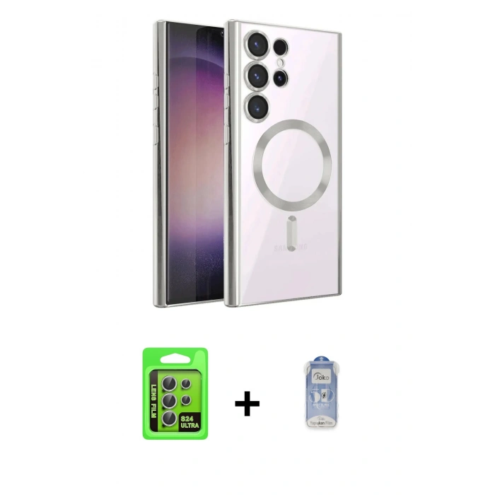 MARSİLYAN™- Galaxy S24 Ultra Kılıf Nova Işık Özel Seri - Siyah Joko Magic 5D Cam + Raze Metal Kamera Lens - GS