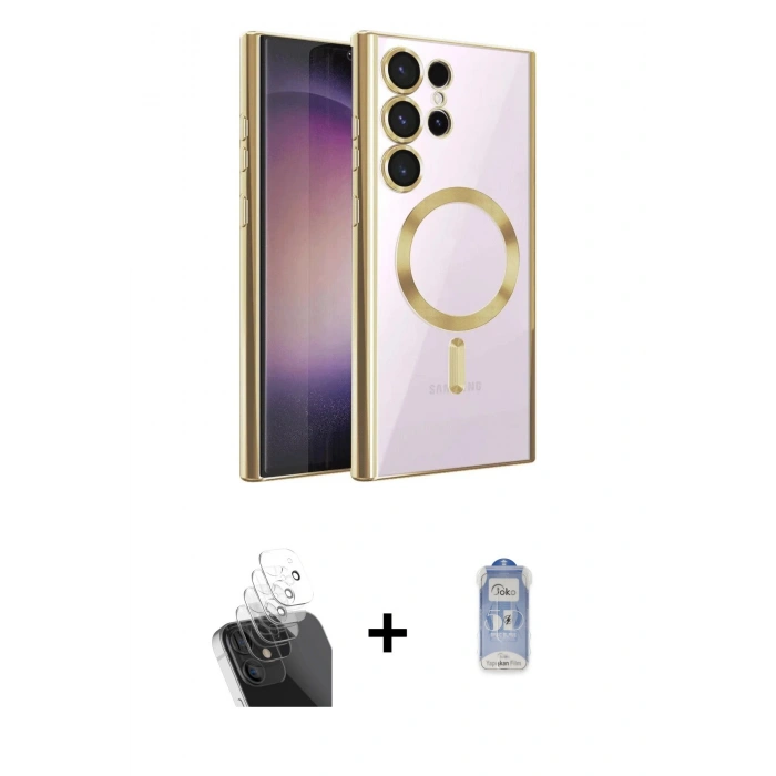 MARSİLYAN™- Galaxy S24 Ultra Kılıf Nova Işık Özel Seri - Siyah Joko Magic 5D Cam + Kamera Lens Koruma Cam - SF