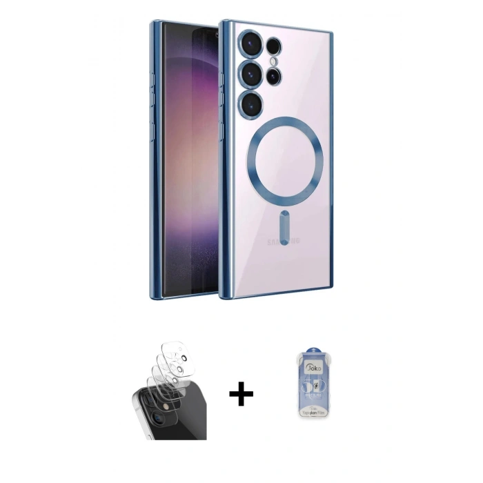 MARSİLYAN™- Galaxy S24 Ultra Kılıf Nova Işık Özel Seri - Siyah Joko Magic 5D Cam + Kamera Lens Koruma Cam - SF