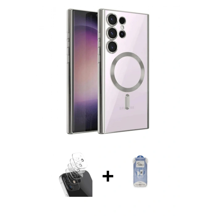 MARSİLYAN™- Galaxy S24 Ultra Kılıf Nova Işık Özel Seri - Siyah Joko Magic 5D Cam + Kamera Lens Koruma Cam - SF