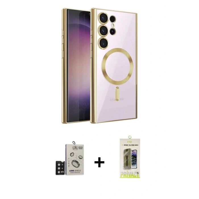 MARSİLYAN™- Galaxy S24 Ultra Kılıf Nova Işık Özel Seri - Siyah Joko Magic 5D Hayalet Cam + Bilvis Titan Kamera Lens - SH