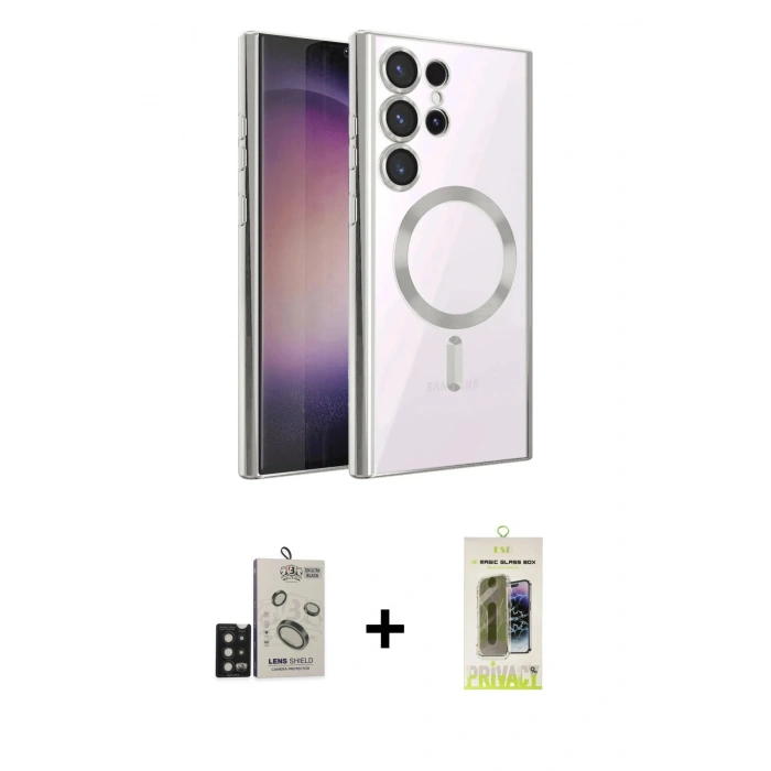 MARSİLYAN™- Galaxy S24 Ultra Kılıf Nova Işık Özel Seri - Siyah Joko Magic 5D Hayalet Cam + Bilvis Titan Kamera Lens - SH