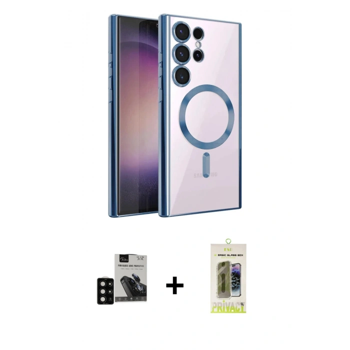 MARSİLYAN™- Galaxy S24 Ultra Kılıf Nova Işık Özel Seri - Siyah Joko Magic 5D Hayalet Cam + PVD Metal Kamera Lens - SH