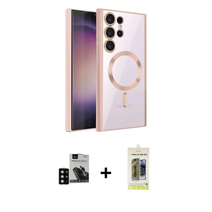 MARSİLYAN™- Galaxy S24 Ultra Kılıf Nova Işık Özel Seri - Siyah Joko Magic 5D Hayalet Cam + PVD Metal Kamera Lens - SH