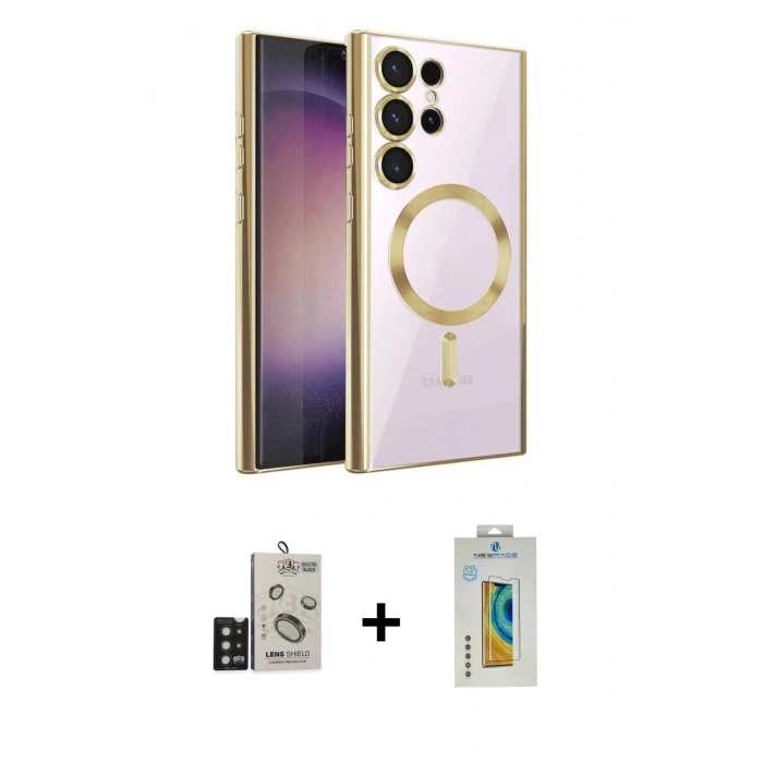 MARSİLYAN™- Galaxy S24 Ultra Kılıf Nova Işık Özel Seri - Siyah Polymer Nano Ekran Koruyucu + Bilvis Titan Kamera Lens - SH