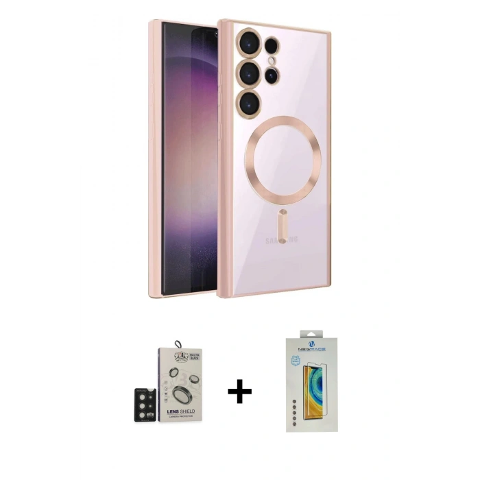 MARSİLYAN™- Galaxy S24 Ultra Kılıf Nova Işık Özel Seri - Siyah Polymer Nano Ekran Koruyucu + Bilvis Titan Kamera Lens - SH