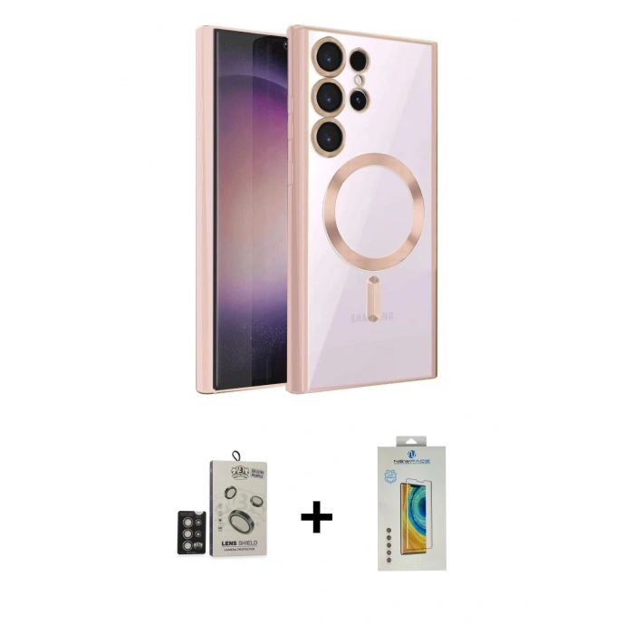 MARSİLYAN™- Galaxy S24 Ultra Kılıf Nova Işık Özel Seri - Siyah Polymer Nano Ekran Koruyucu + Bilvis Titan Kamera Lens - DNMR