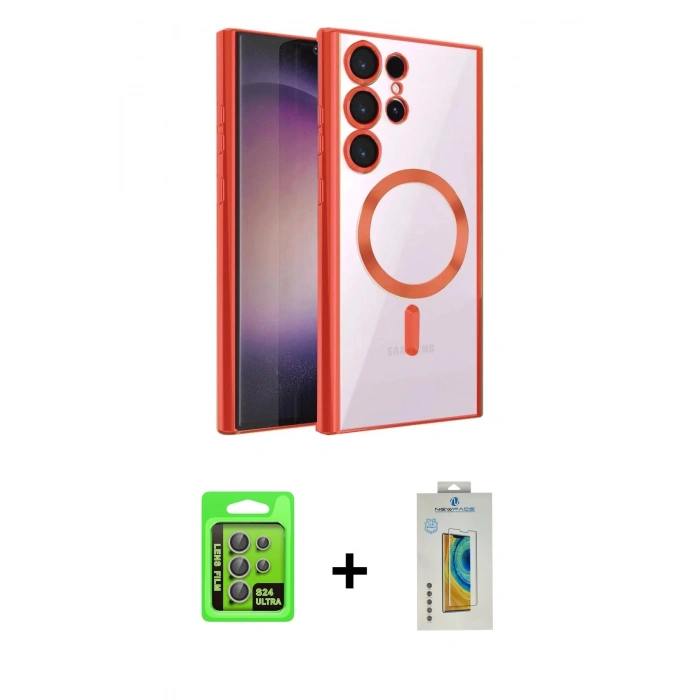 MARSİLYAN™- Galaxy S24 Ultra Kılıf Nova Işık Özel Seri - Siyah Polymer Nano Ekran Koruyucu + Raze Metal Kamera Lens - GI