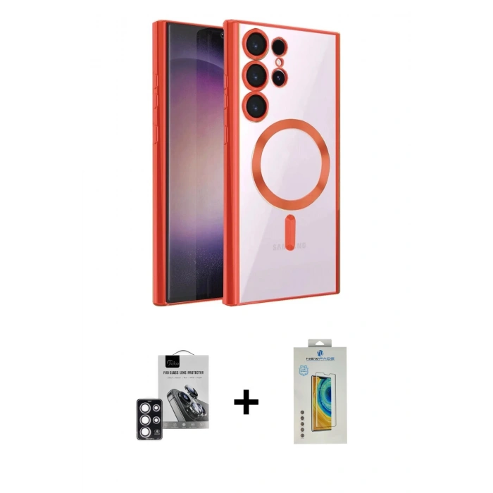 MARSİLYAN™- Galaxy S24 Ultra Kılıf Nova Işık Özel Seri - Siyah Polymer Nano Ekran Koruyucu + PVD Metal Kamera Lens - PE