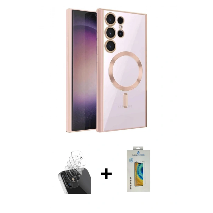 MARSİLYAN™- Galaxy S24 Ultra Kılıf Nova Işık Özel Seri - Siyah Polymer Nano Ekran Koruyucu + Şeffaf Kamera Lens Koruma Cam