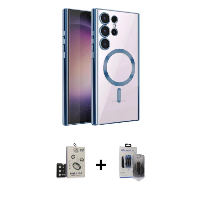 MARSİLYAN™- Galaxy S24 Ultra Kılıf Nova Işık Özel Seri - Siyah Vanessa Magic Hayalet Cam + Bilvis Titan Kamera Lens - SH