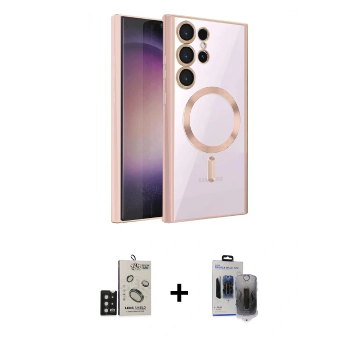 MARSİLYAN™- Galaxy S24 Ultra Kılıf Nova Işık Özel Seri - Siyah Vanessa Magic Hayalet Cam + Bilvis Titan Kamera Lens - SH