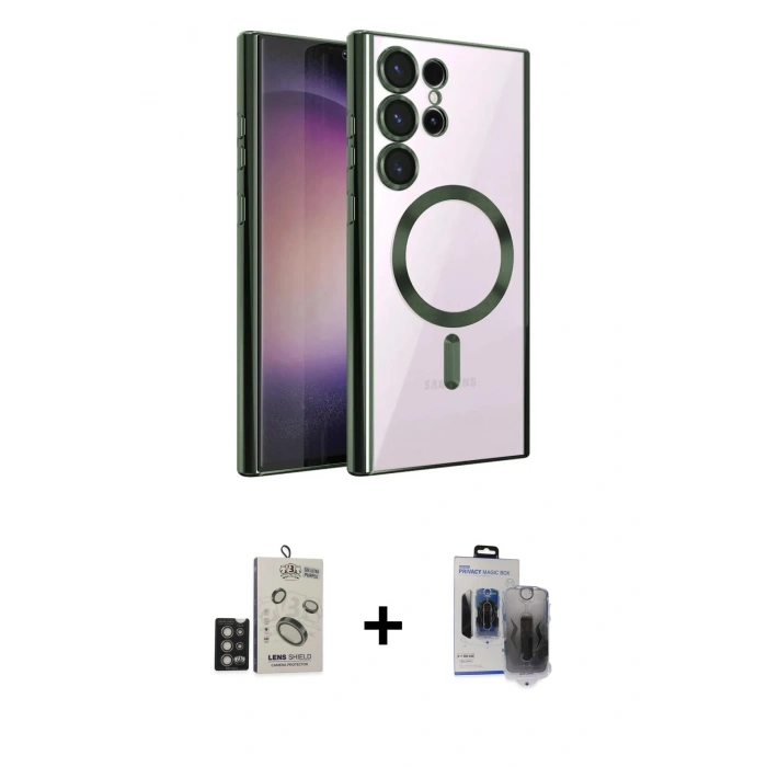 MARSİLYAN™- Galaxy S24 Ultra Kılıf Nova Işık Özel Seri - Siyah Vanessa Magic Hayalet Cam + Bilvis Titan Kamera Lens - DNMR