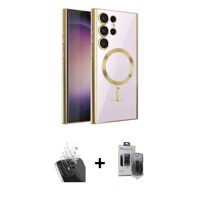 MARSİLYAN™- Galaxy S24 Ultra Kılıf Nova Işık Özel Seri - Siyah Vanessa Magic Hayalet Cam + Kamera Lens Koruma Cam - SF