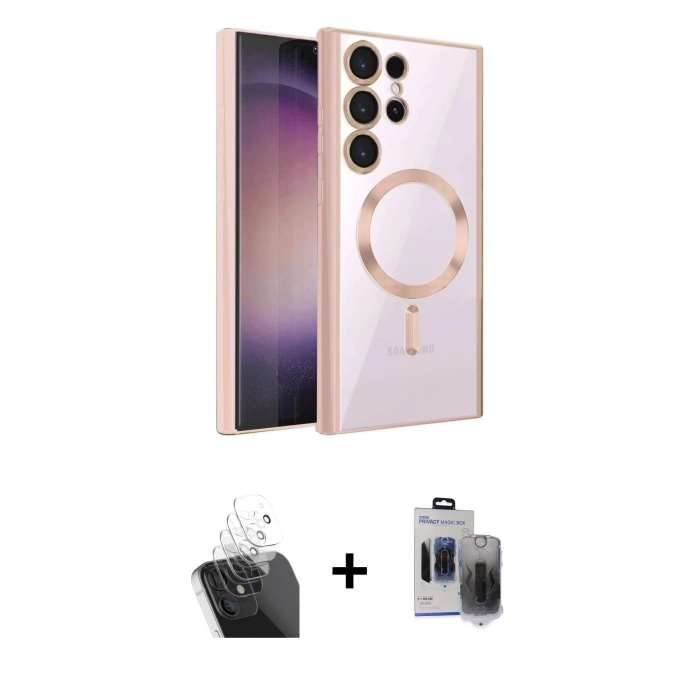 MARSİLYAN™- Galaxy S24 Ultra Kılıf Nova Işık Özel Seri - Siyah Vanessa Magic Hayalet Cam + Kamera Lens Koruma Cam - SF