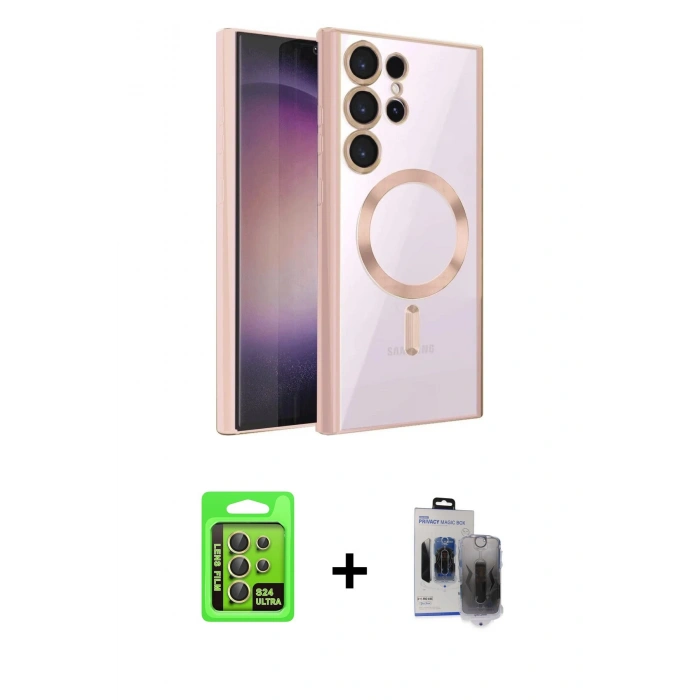 MARSİLYAN™- Galaxy S24 Ultra Kılıf Nova Işık Özel Seri - Siyah Vanessa Magic Hayalet Cam + Raze Metal Kamera Lens - SI
