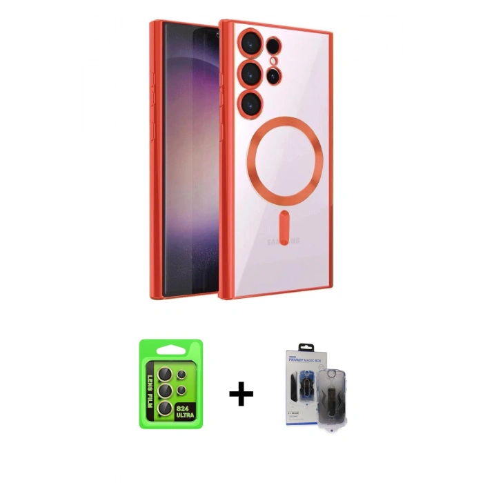 MARSİLYAN™- Galaxy S24 Ultra Kılıf Nova Işık Özel Seri - Siyah Vanessa Magic Hayalet Cam + Raze Metal Kamera Lens - SI