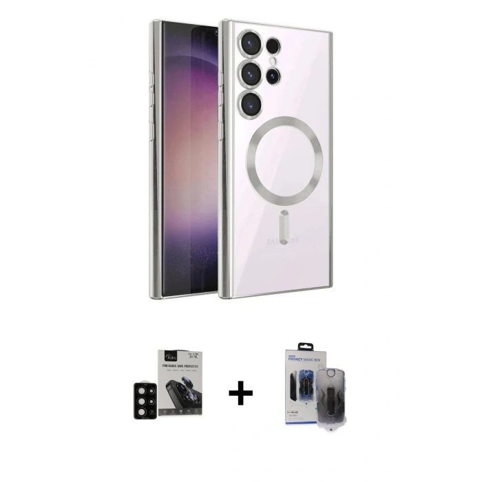 MARSİLYAN™- Galaxy S24 Ultra Kılıf Nova Işık Özel Seri - Siyah Vanessa Magic Hayalet Cam + PVD Metal Kamera Lens - SH