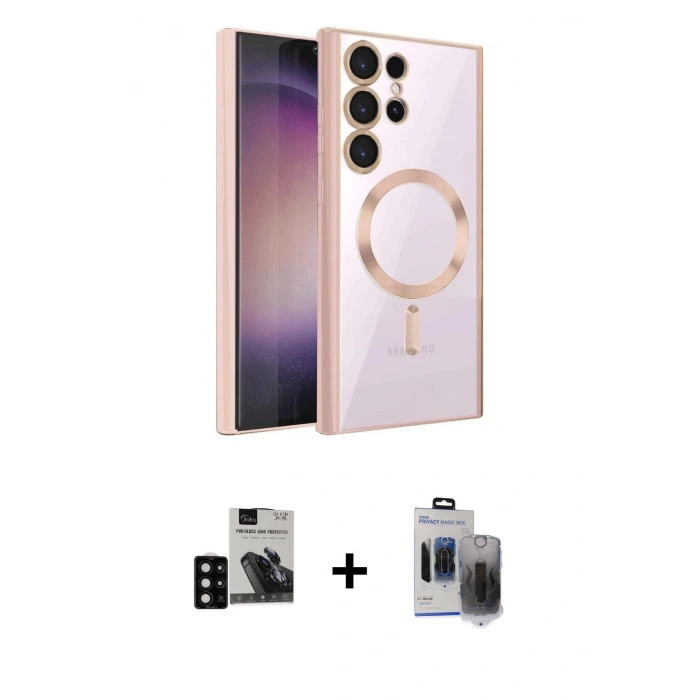 MARSİLYAN™- Galaxy S24 Ultra Kılıf Nova Işık Özel Seri - Siyah Vanessa Magic Hayalet Cam + PVD Metal Kamera Lens - SH
