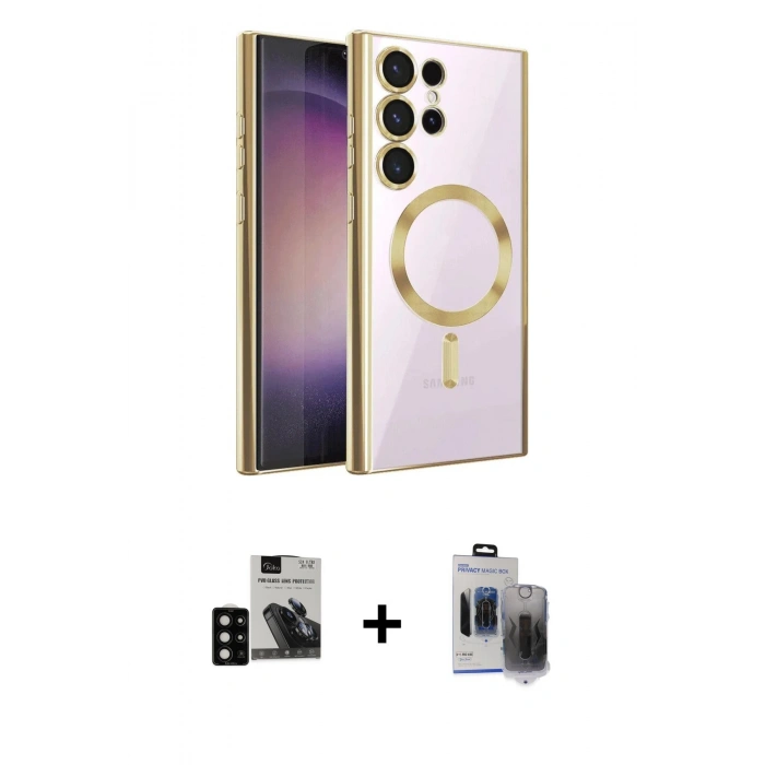 MARSİLYAN™- Galaxy S24 Ultra Kılıf Nova Işık Özel Seri - Siyah Vanessa Magic Hayalet Cam + PVD Metal Kamera Lens - SH