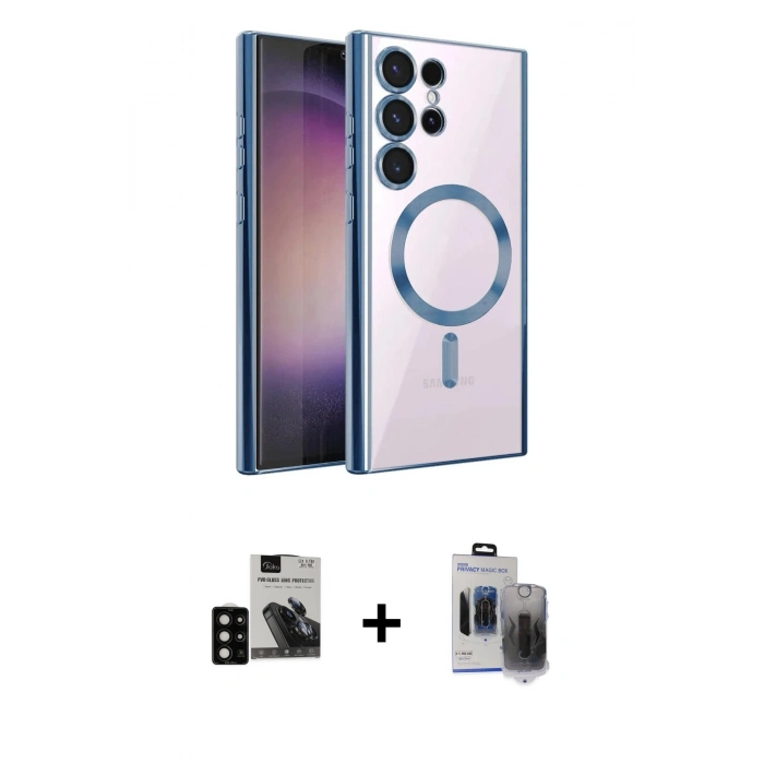 MARSİLYAN™- Galaxy S24 Ultra Kılıf Nova Işık Özel Seri - Siyah Vanessa Magic Hayalet Cam + PVD Metal Kamera Lens - SH