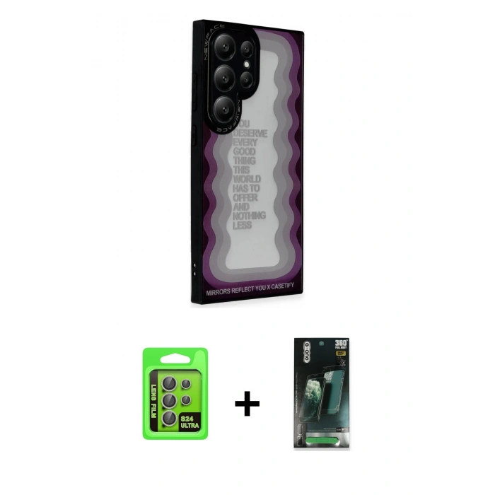 MARSİLYAN™- Galaxy S24 Ultra Kılıf Odak Klasik Serisi - Şeffaf 360 Full Body Arka Koruyucu + Raze Metal Kamera Lens - GI