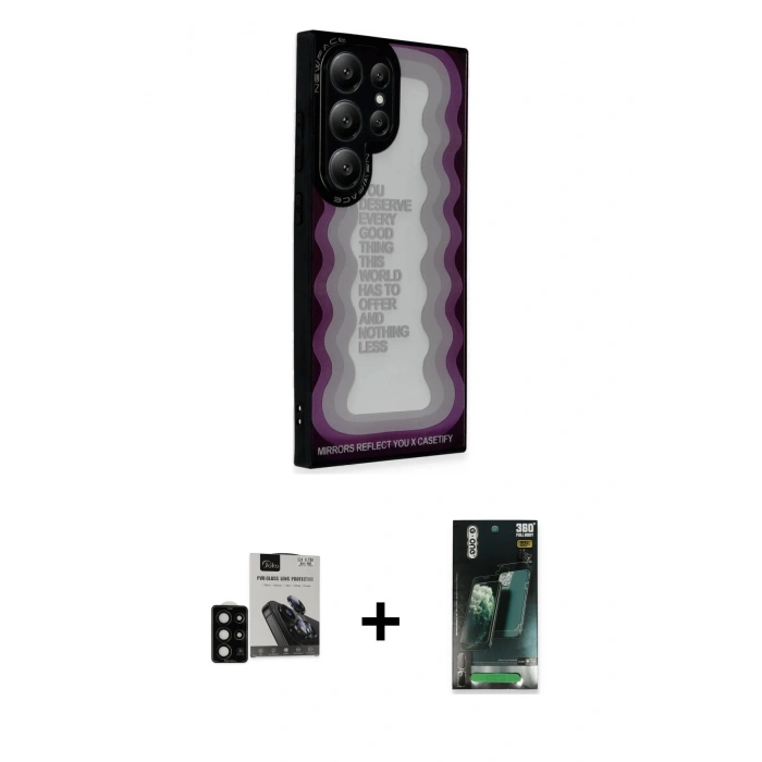 MARSİLYAN™- Galaxy S24 Ultra Kılıf Odak Klasik Serisi - Şeffaf 360 Full Body Arka Koruyucu + PVD Metal Kamera Lens - SH