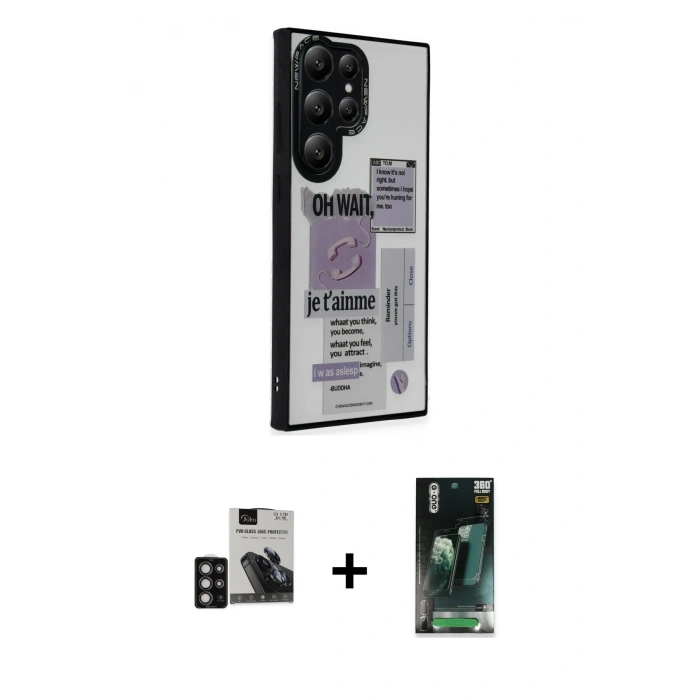 MARSİLYAN™- Galaxy S24 Ultra Kılıf Odak Klasik Serisi - Siyah 360 Mat Full Body Arka Koruyucu + PVD Metal Kamera Lens - DNMR