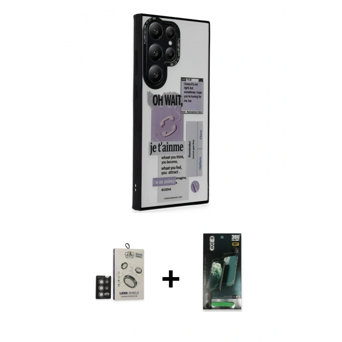 MARSİLYAN™- Galaxy S24 Ultra Kılıf Odak Klasik Serisi - Siyah 360 Mat Full Body Arka Koruyucu + Bilvis Titan Kamera Lens - DNMR