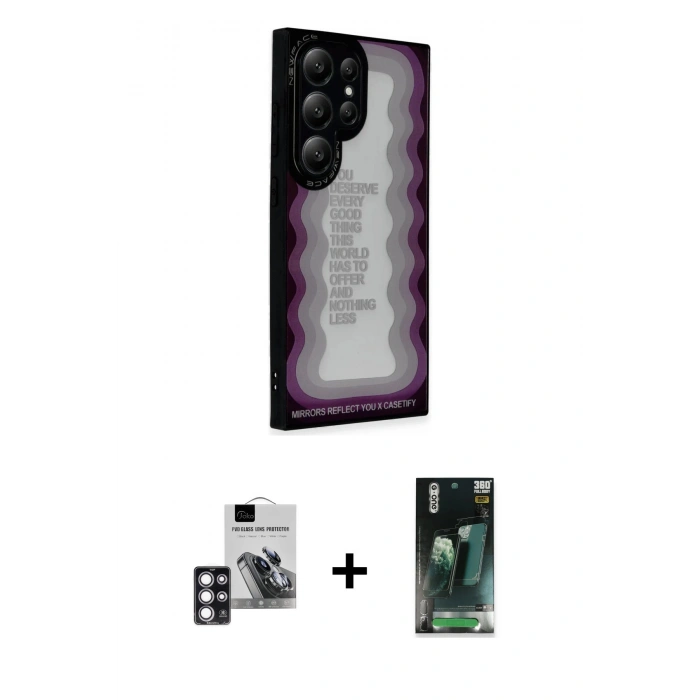 MARSİLYAN™- Galaxy S24 Ultra Kılıf Odak Klasik Serisi - Siyah 360 Mat Full Body Arka Koruyucu + PVD Metal Kamera Lens - PE