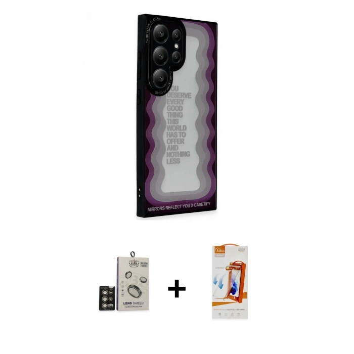 MARSİLYAN™- Galaxy S24 Ultra Kılıf Odak Klasik Serisi - Siyah AutoKit 5in1 Fiber Polymer Nano Ekran Koruyucu + Bilvis Titan Kamera Lens - GD