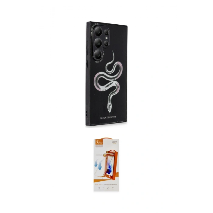 MARSİLYAN™- Galaxy S24 Ultra Kılıf Odak Klasik Serisi - Siyah AutoKit 5in1 Fiber Polymer Nano Ekran Koruyucu