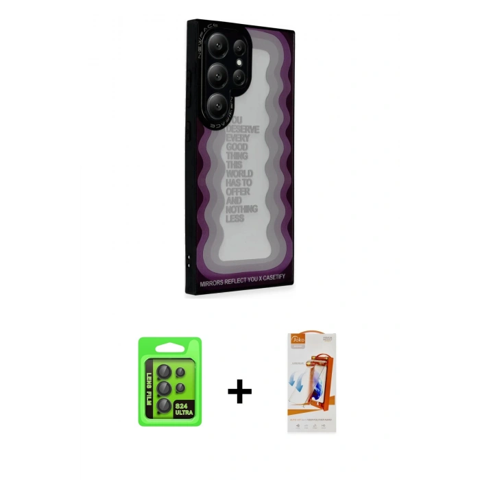 MARSİLYAN™- Galaxy S24 Ultra Kılıf Odak Klasik Serisi - Siyah AutoKit 5in1 Fiber Polymer Nano Ekran Koruyucu + Raze Metal Kamera Lens - SH