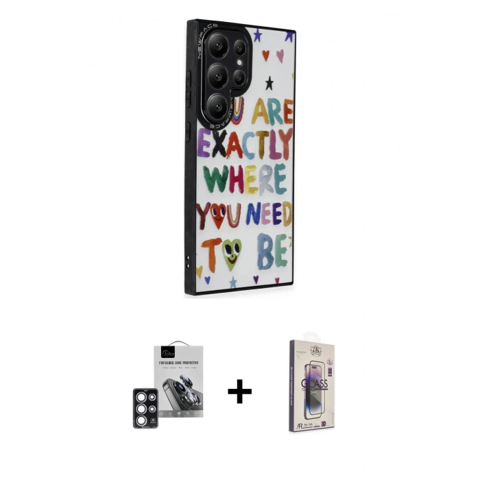 MARSİLYAN™- Galaxy S24 Ultra Kılıf Odak Klasik Serisi - Siyah Bilvis 3D Cam Ekran Koruyucu + PVD Metal Kamera Lens - PE