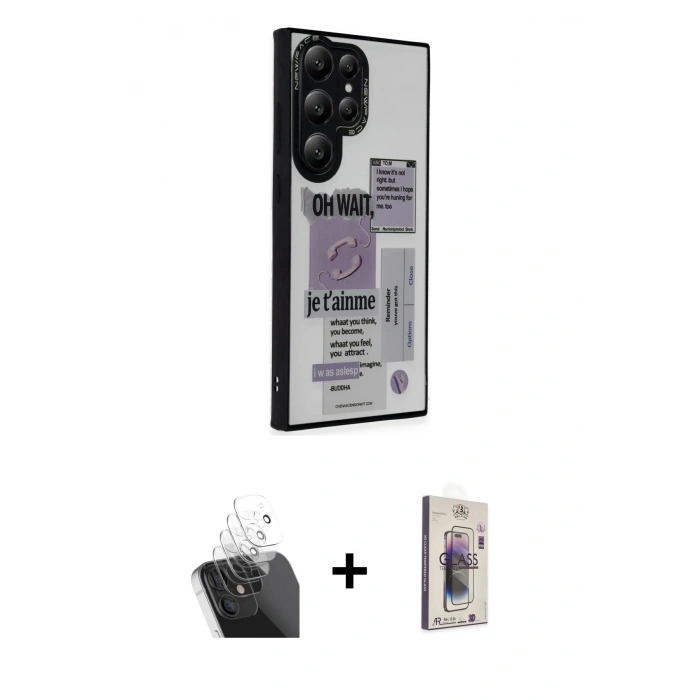 MARSİLYAN™- Galaxy S24 Ultra Kılıf Odak Klasik Serisi - Siyah Bilvis 3D Cam Ekran Koruyucu + Kamera Lens Koruma Cam - SF
